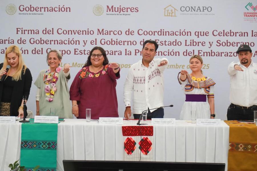 Firma del Convenio Marco de Coordinación entre la Secretaría de Gobernación y el Gobierno de Chiapas y reinstalación del Grupo Estatal para la Prevención del Embarazo en Adolescentes